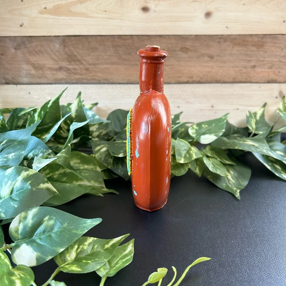 Upcycled‎ Native American Glass Beaded Jar Corked Distressed Shelf Sitter Decor